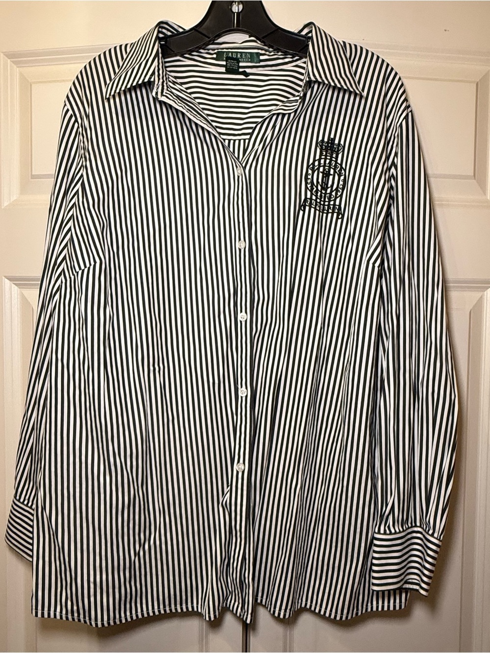 Lauren Ralph Lauren Black & White Stripped Button Down with Embroidered Logo